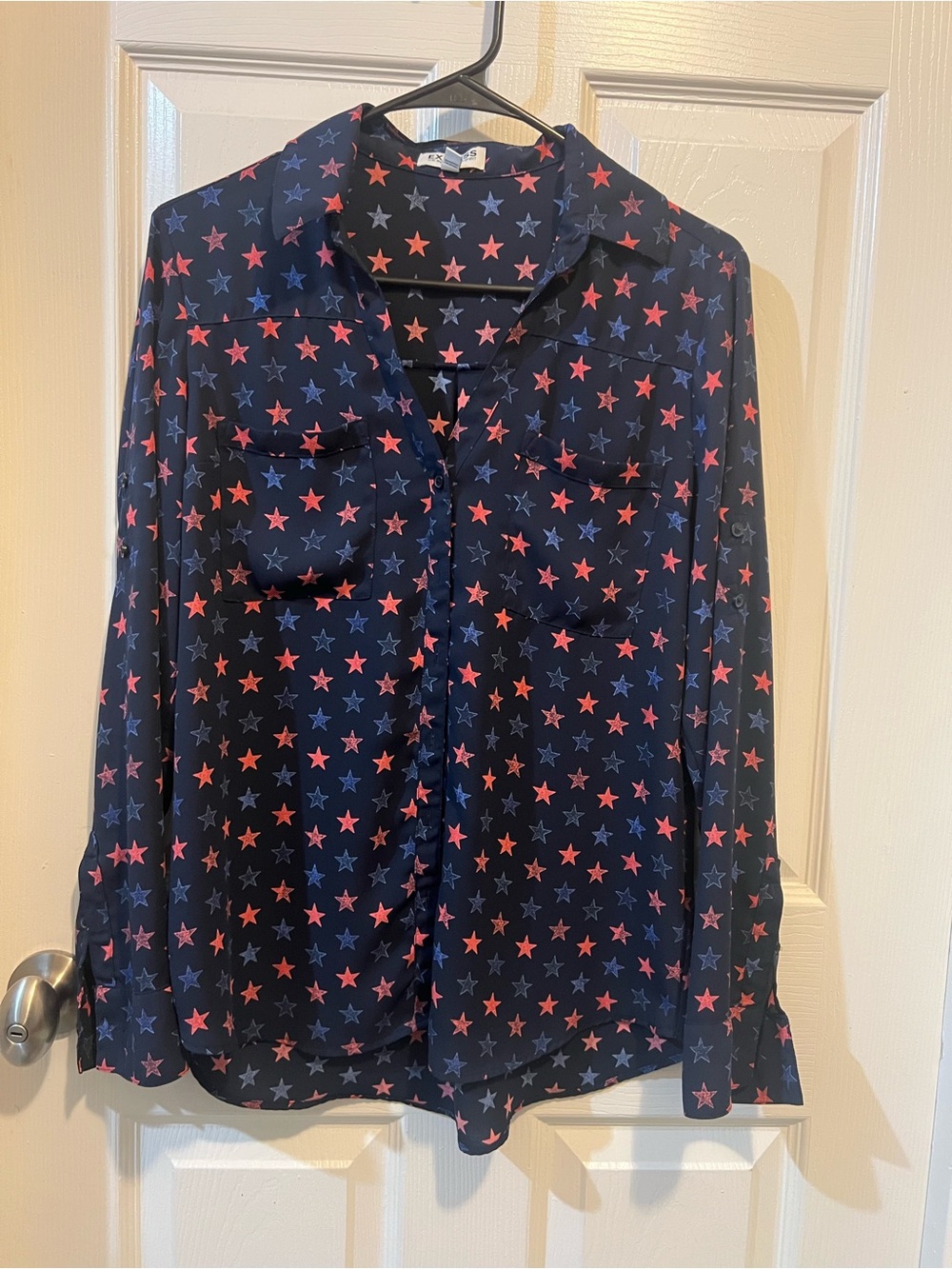 Express Navy Button-Down Shirt with Red & Blue Star Print